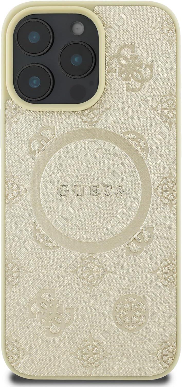 Guess Leather Saffiano Peony Classic Logo Hardcase with MagSafe for iphone 16 Pro Max 6.9 Gold - GUHMP16XPSAPSMED"