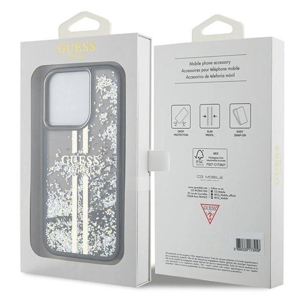 Guess Liquid Glitter Gold Stripes Hard Case for iphone 15 Pro Max 6.7" Black - GUHCP15XLFCSEGP
