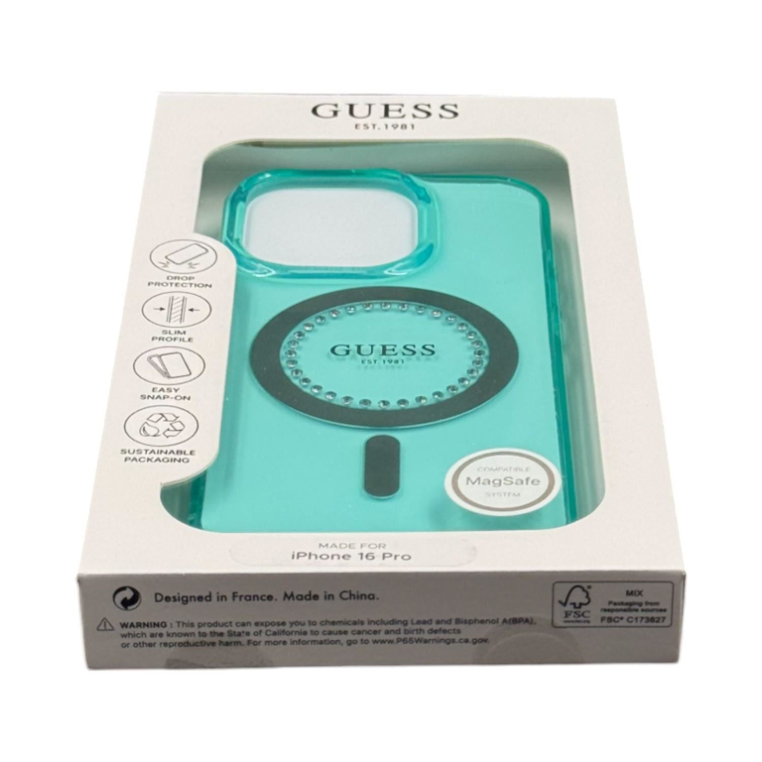 Guess IML Rhinestones Case with MagSafe for iPhone 16 Pro 6.3" Green