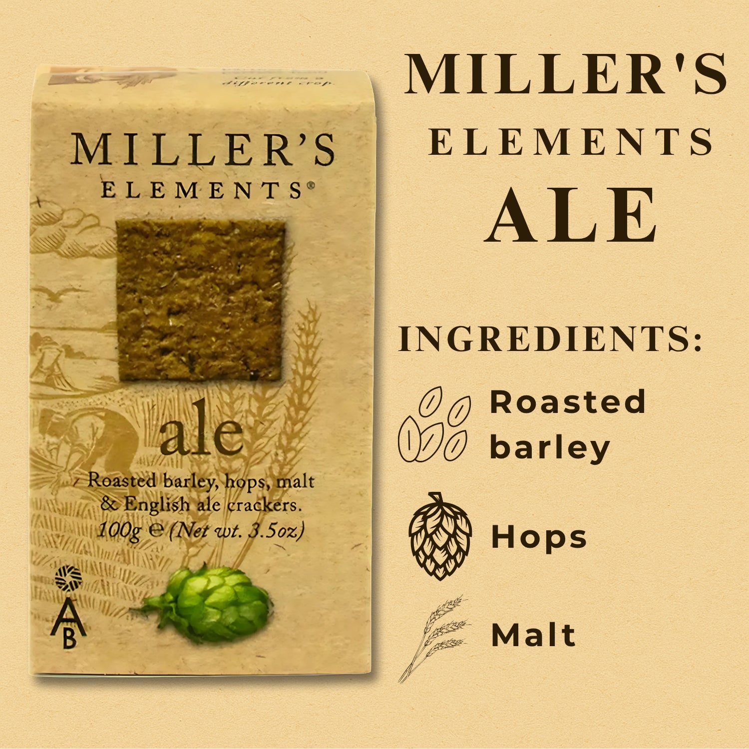 Millers Elements Crackers Ale Flavour Roasted Barley, Malt, Hops - 100g