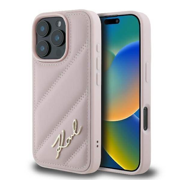Karl Lagerfeld Quilted Signature Case for iPhone 16 Pro 6.3" Pink