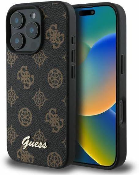 Guess Leather Peony Script Case with MagSafe for iphone 16 Pro 6.3 Black - GUHMP16LPGPYSK"
