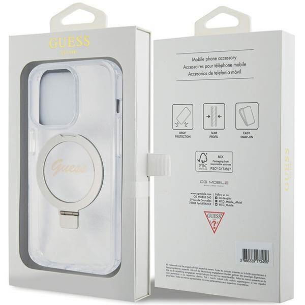 Guess Script Glitter Hard Case with MagSafe Ring Stand for iPhone 15 Pro 6.1" Clear - GUHMP15LHRSGSD