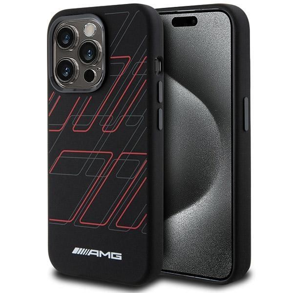 Official Mercedes AMG Large Rhombuses Pattern Silicone Case with MagSafe for iphone 15 Pro 6.1" Black - AMHMP15L23SSPK