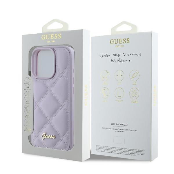 Guess Quilted Metal Logo Case for iPhone 16 Pro 6.3" Light Purple