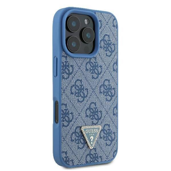 Guess Leather Metal Logo Strass Crossbody Case for iPhone 16 Pro Max 6.9" Blue
