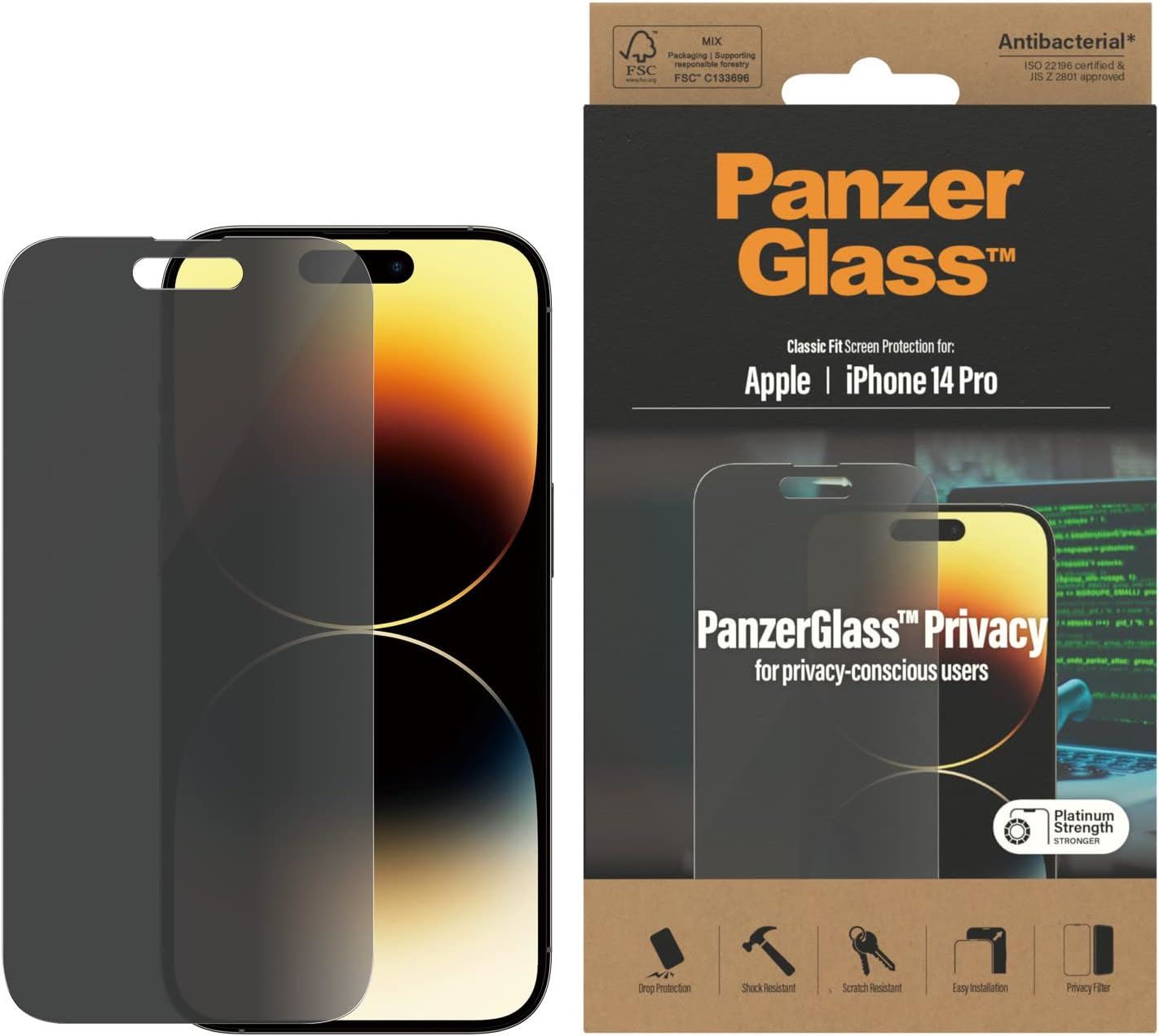 Panzer Glass Privacy Classic Fit Screen Protector for iphone 14 Pro 6.1" - P2768