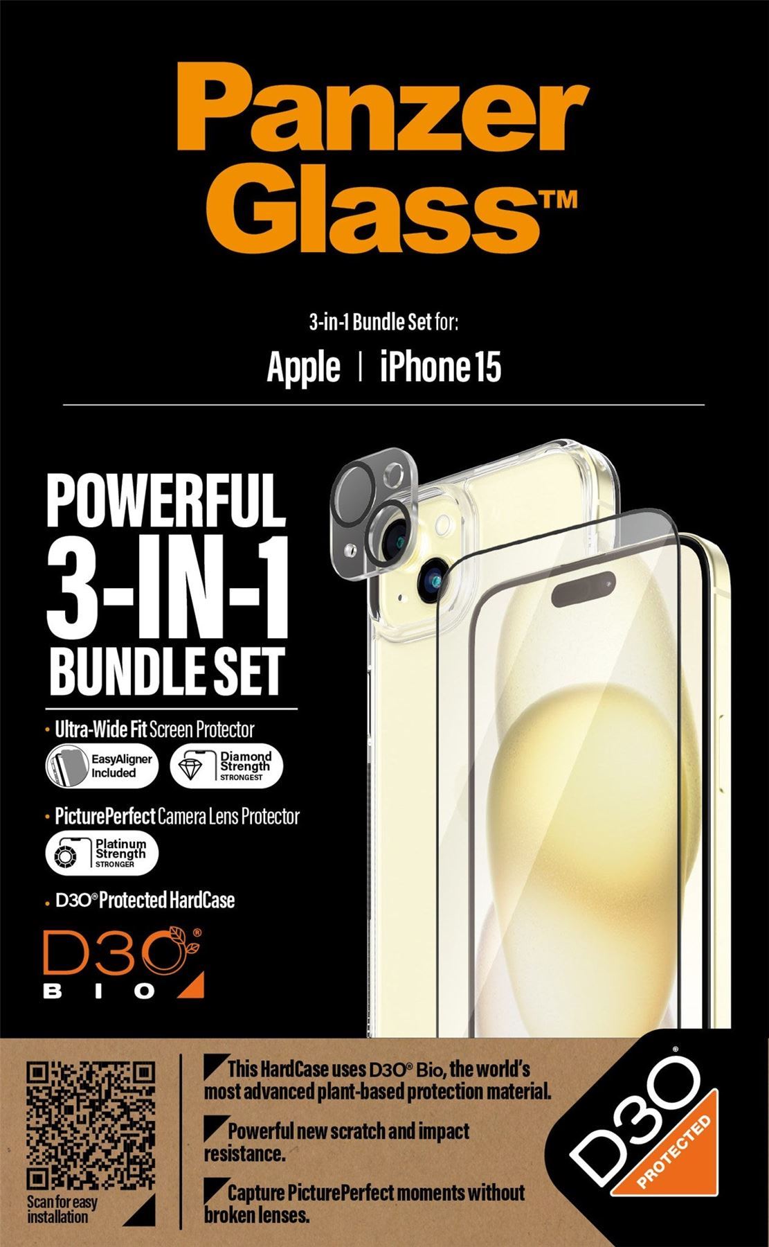 Panzer Glass Powerful 3 in 1 Bundle Pack for iPhone 15 6.1" - B1172�
