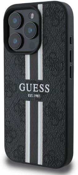 Guess Leather 4G Printed Stripes Hardcase with MagSafe for iphone 16 Pro 6.3 Black - GUHMP16LP4RPSK"
