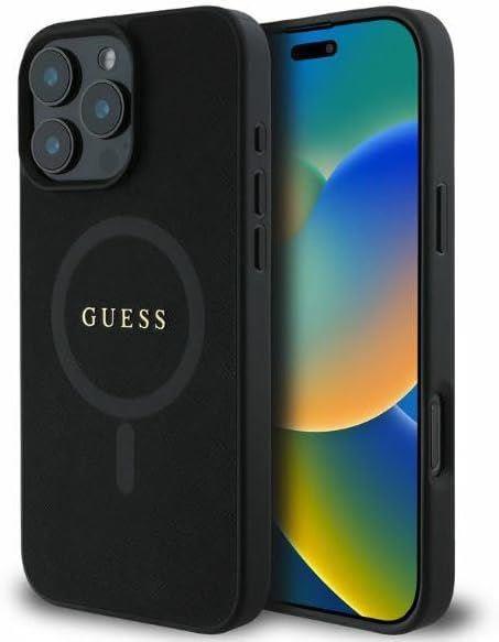 Guess Leather Saffiano Classic Logo Hardcase with MagSafe for iphone 16 Pro 6.3 Black - GUHMP16LPSAHMCK"