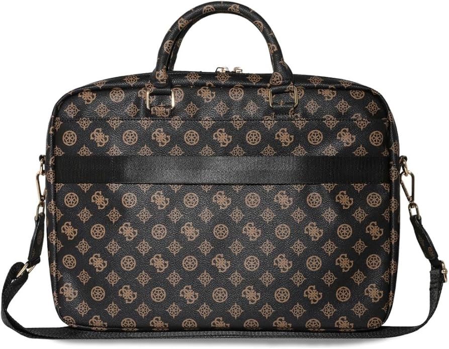 Guess 4G Peony Triangle Logo Front Pocket Zipper 16" Laptop Bag Black/Brown - GUCB16PGPOSGNK
