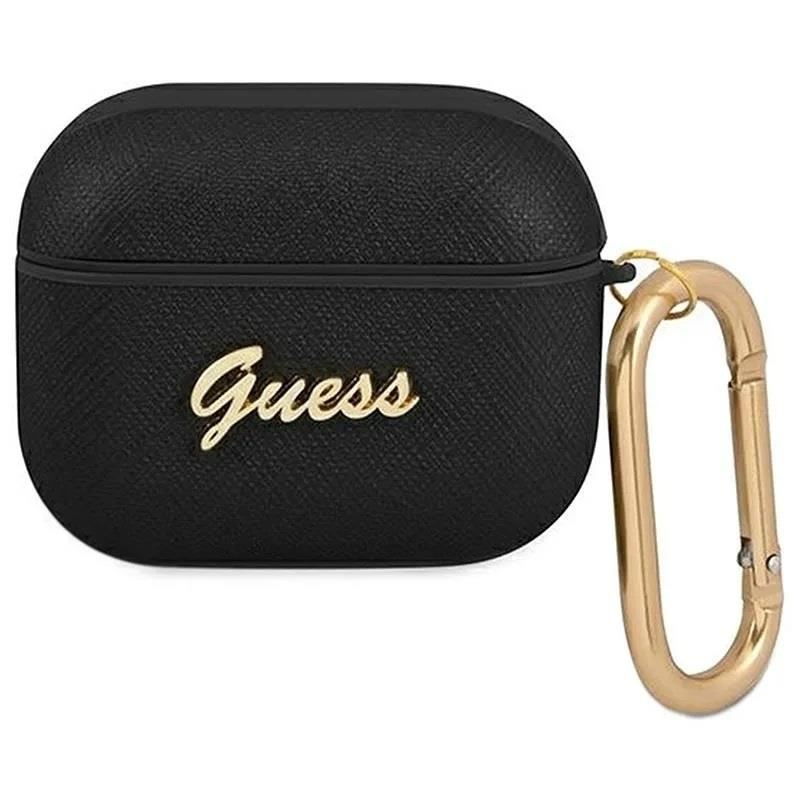 Official Guess Script Metal Collection Case for Airpods 3 Black Saffiano - GUA3SASMK