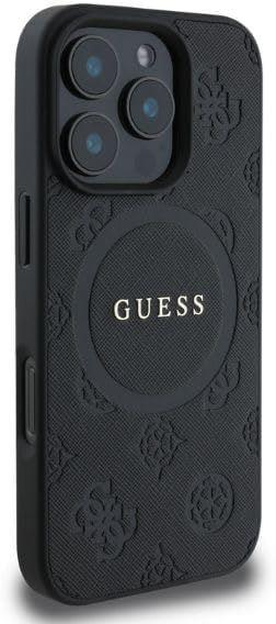 Guess Leather Saffiano Peony Classic Logo Hardcase with MagSafe for iphone 16 Pro 6.3 Black - GUHMP16LPSAPSMEK"