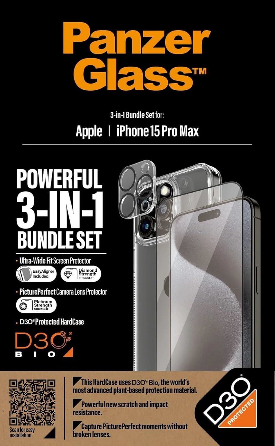 Panzer Glass Powerful 3 in 1 Bundle Pack for iPhone 15 Pro Max 6.7" - B1172�