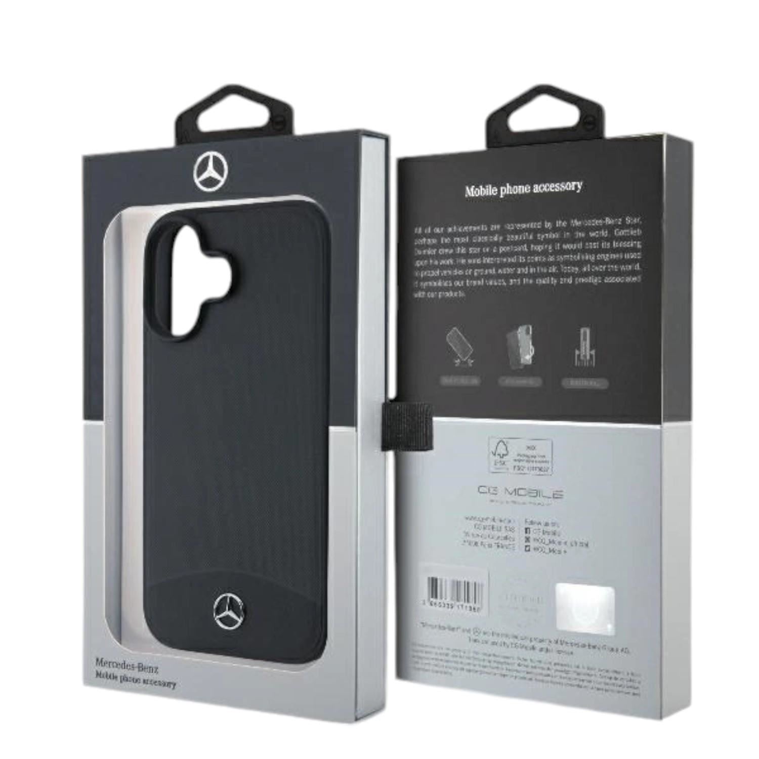 Mercedes Hard Textured and Plain Smooth Leather Case with MagSafe for iPhone 16 6.1" Black  - MEHMP16S23RBARK