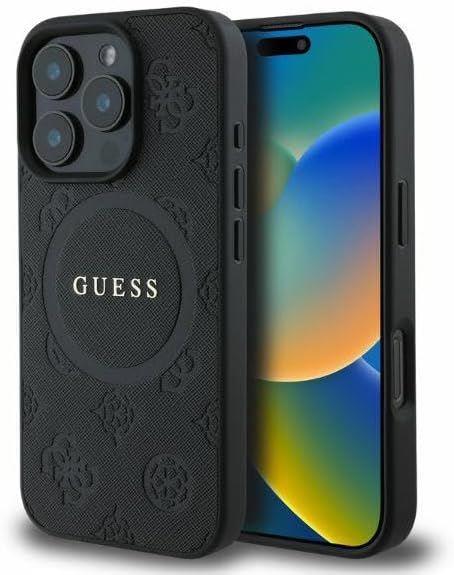 Guess Leather Saffiano Peony Classic Logo Hardcase with MagSafe for iphone 16 Pro 6.3 Black - GUHMP16LPSAPSMEK"