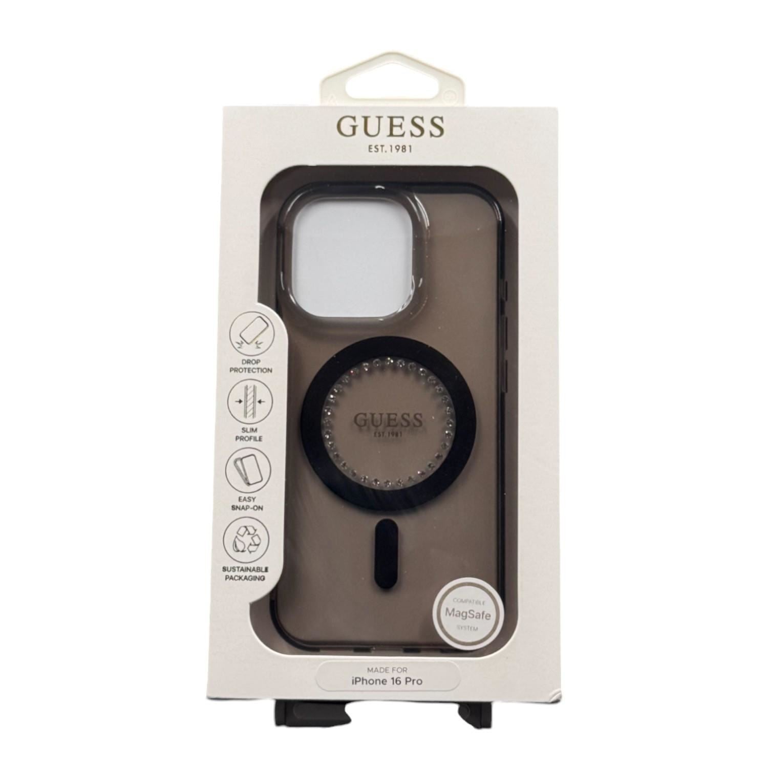 Guess IML Rhinestones Case with MagSafe for iPhone 16 Pro 6.3" Black