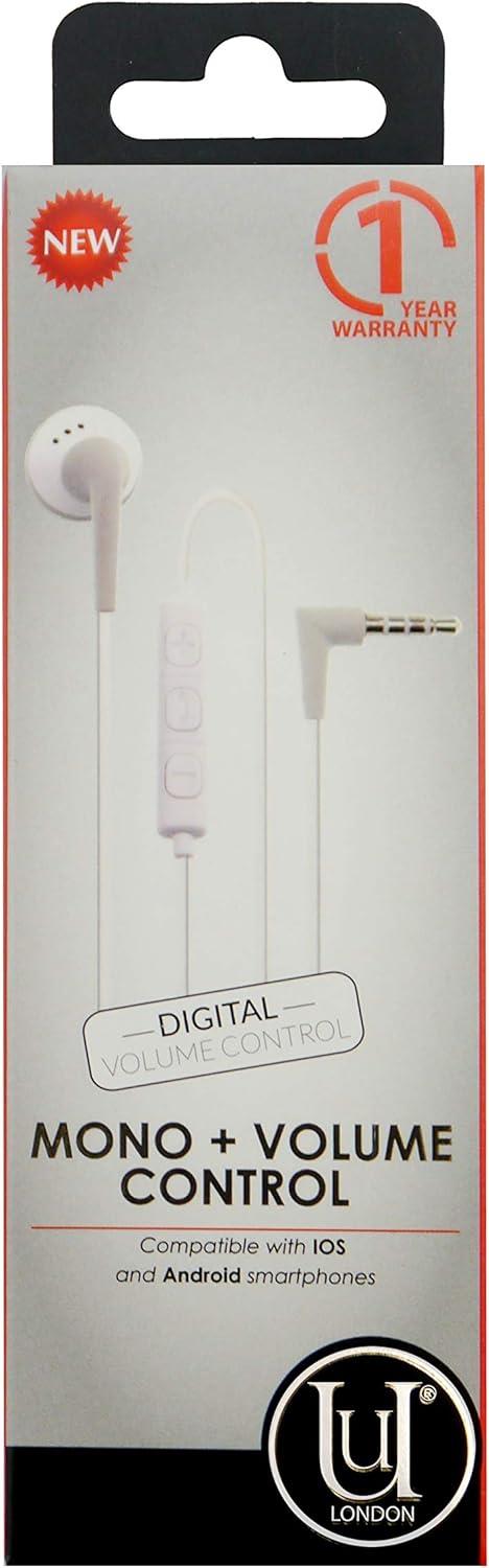 U Unique London Mono Wired White Headset with Volume Control iphone samsung