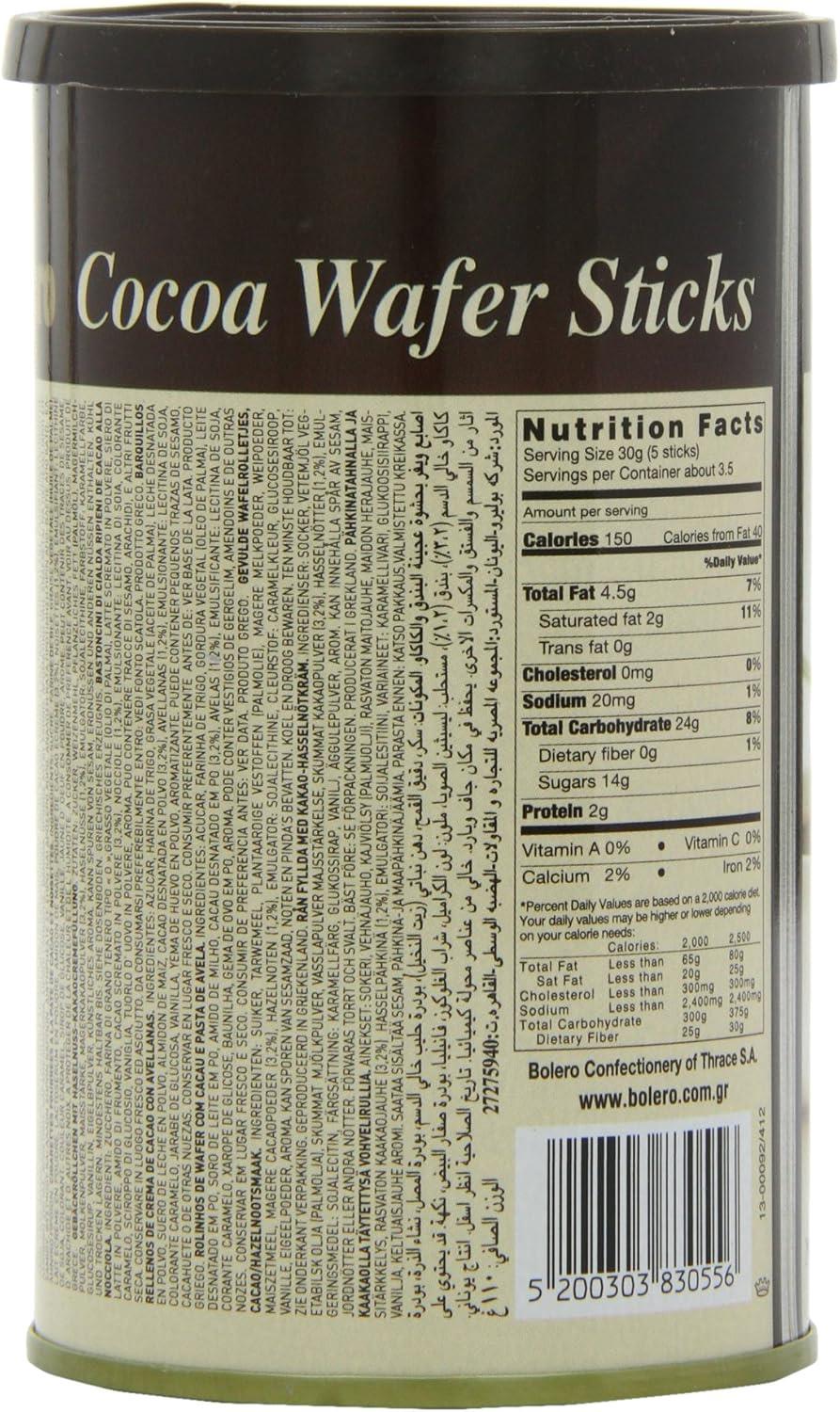 Bolero Cocoa Wafer Sticks Filled with Cocoa and Hazelnut Paste - 110g