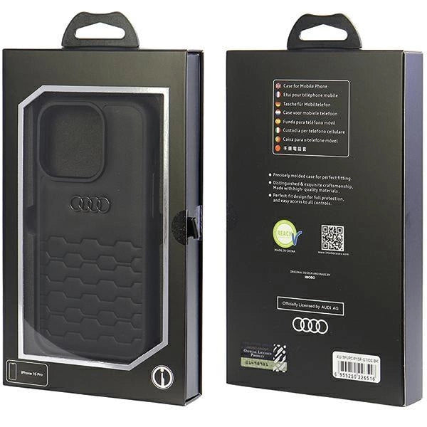 Audi GT Synthetic Leather Hard Case with MagSafe for iPhone 15 Pro 6.1" Black - AU-TPUPCIP15P-GT/D2-BK