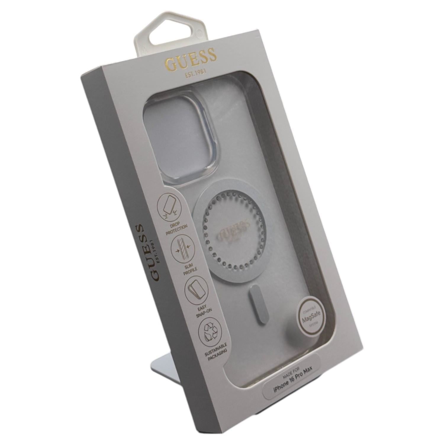 Guess IML Rhinestones Case with MagSafe for iPhone 16 Pro Max 6.9" Clear