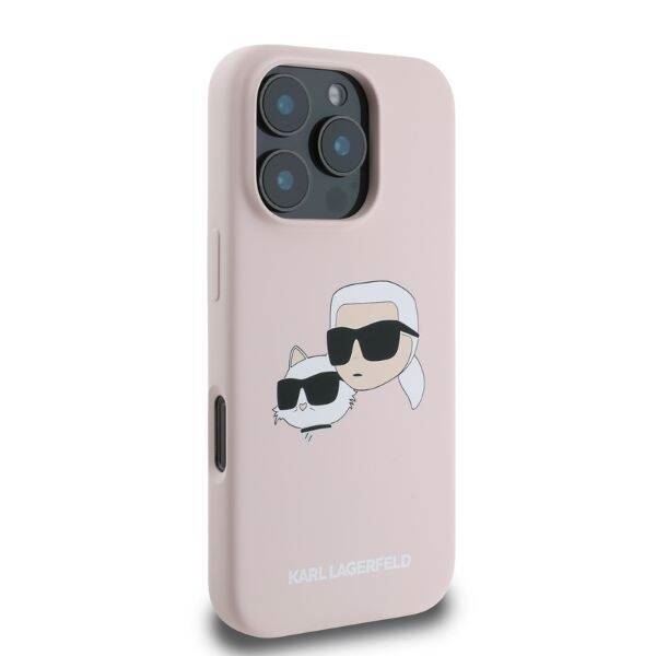 Karl Lagerfeld Liquid Silicone Karl and Choupette Head Case for iphone 16 Pro 6.3" Pink - KLHMP16LSKCHPPLP