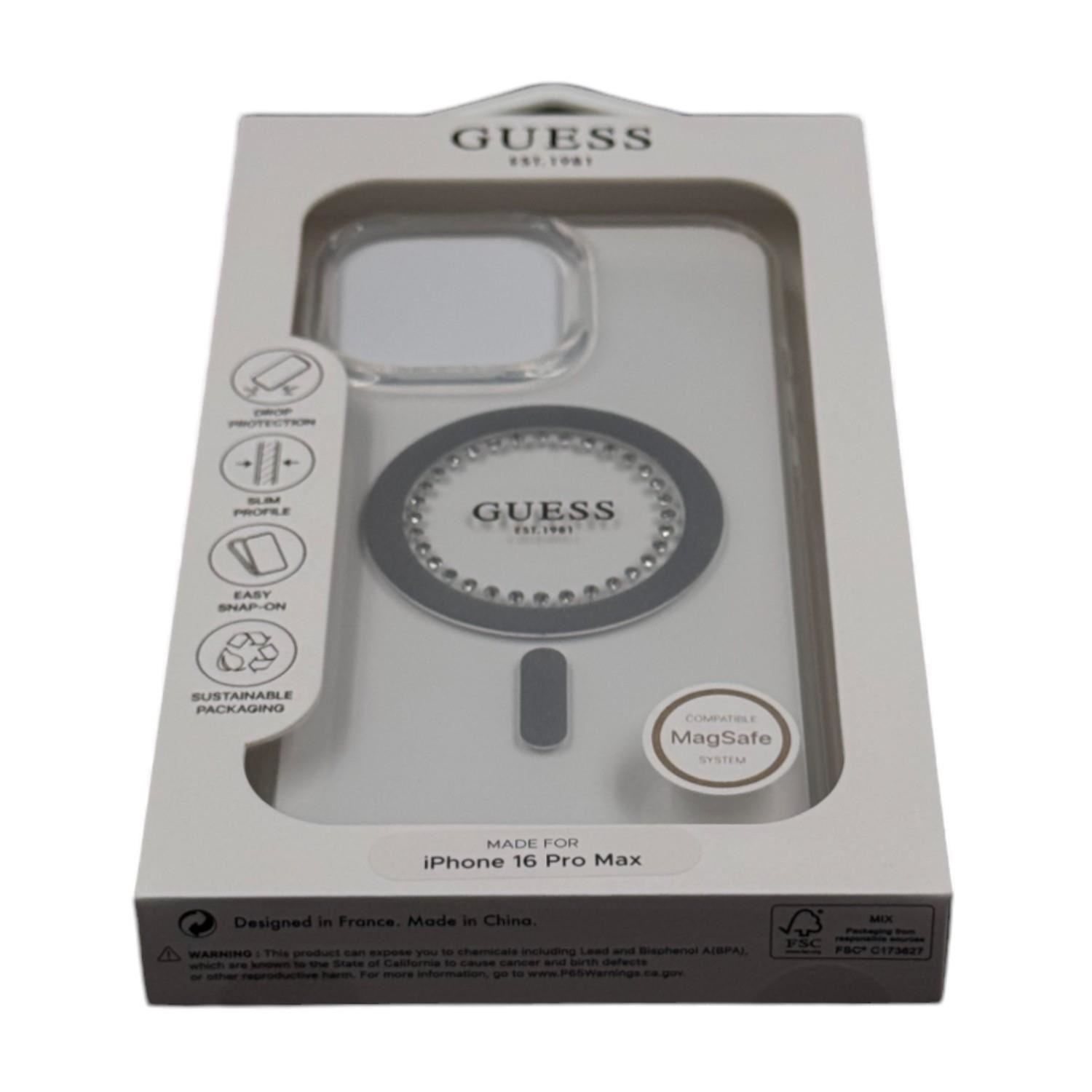 Guess IML Rhinestones Case with MagSafe for iPhone 16 Pro Max 6.9" Clear