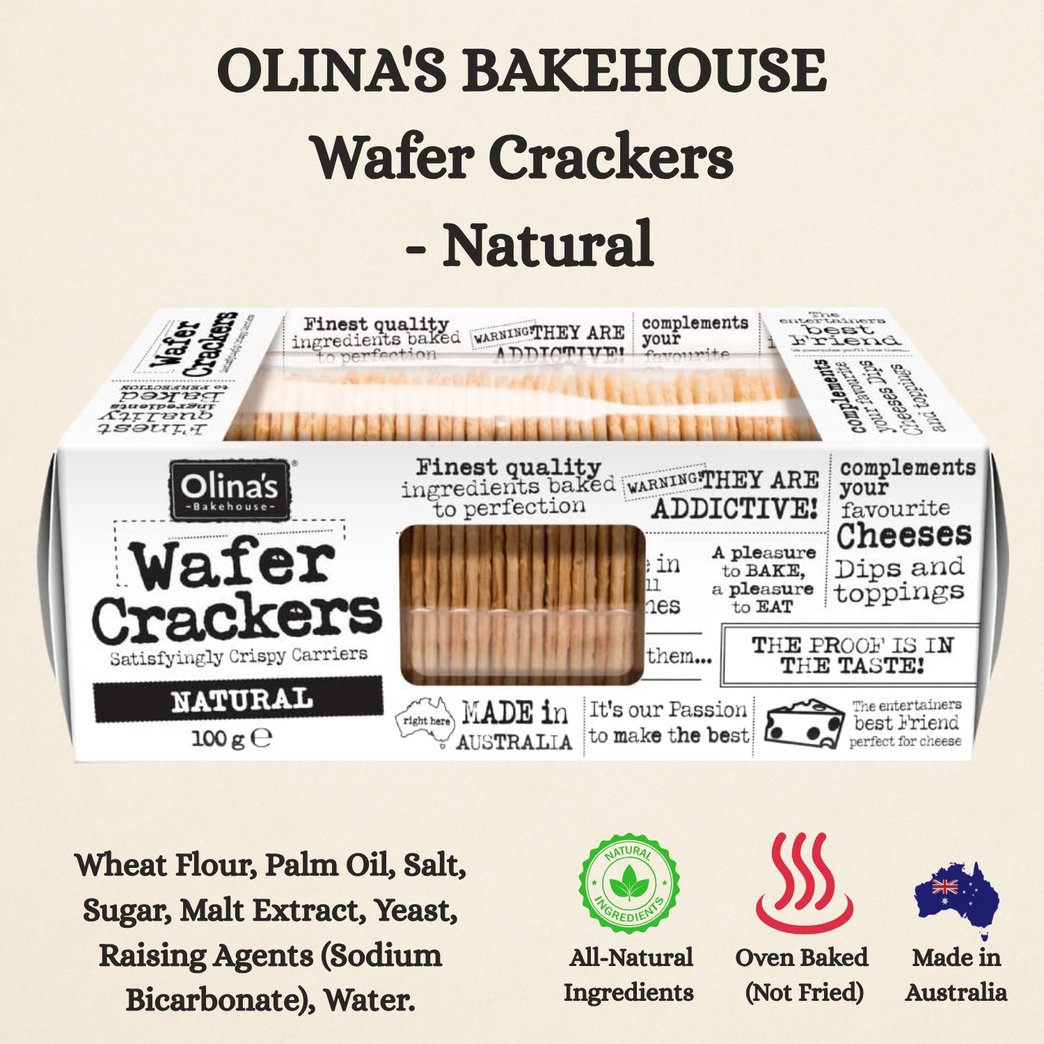 Olinas Bakehouse Natural Wafer Crackers Crispy Snack Ideal with Dips 100g