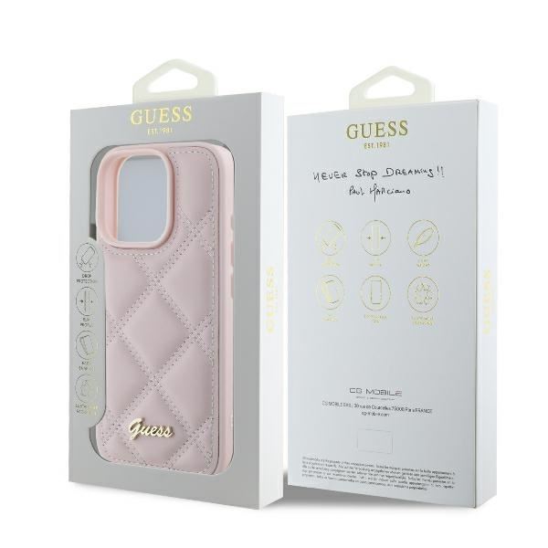 Guess Quilted Metal Logo Case for iPhone 16 Pro 6.3" Pink