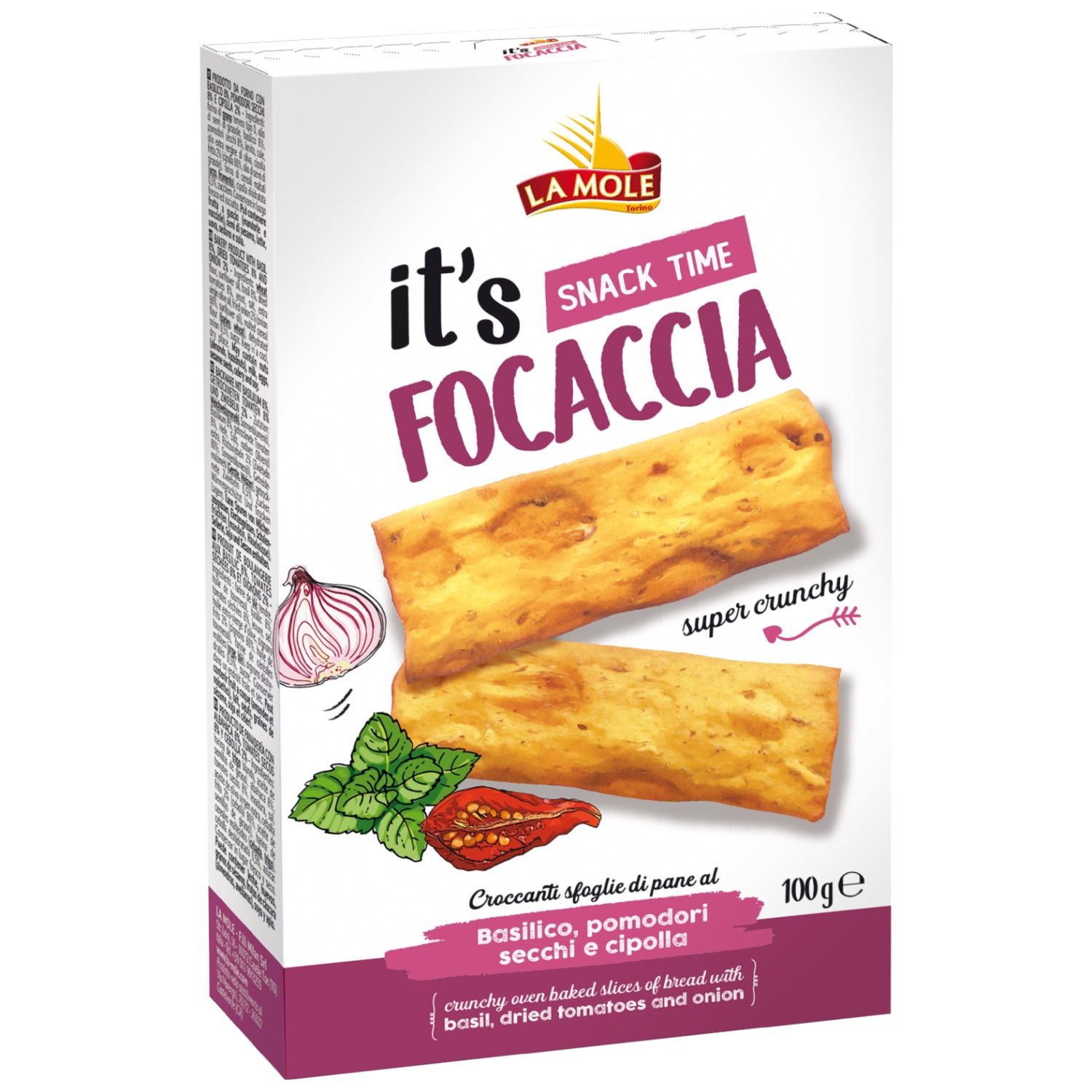 La Mole Focaccia Basil, Dried Tomatoes & Onion Oven Baked Bread Slices - 100g