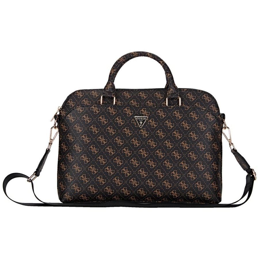 Guess 4G Triangle Logo Zipper Pocket 15" Laptop Bag Black/Brown - GUCB15PG4TGNK