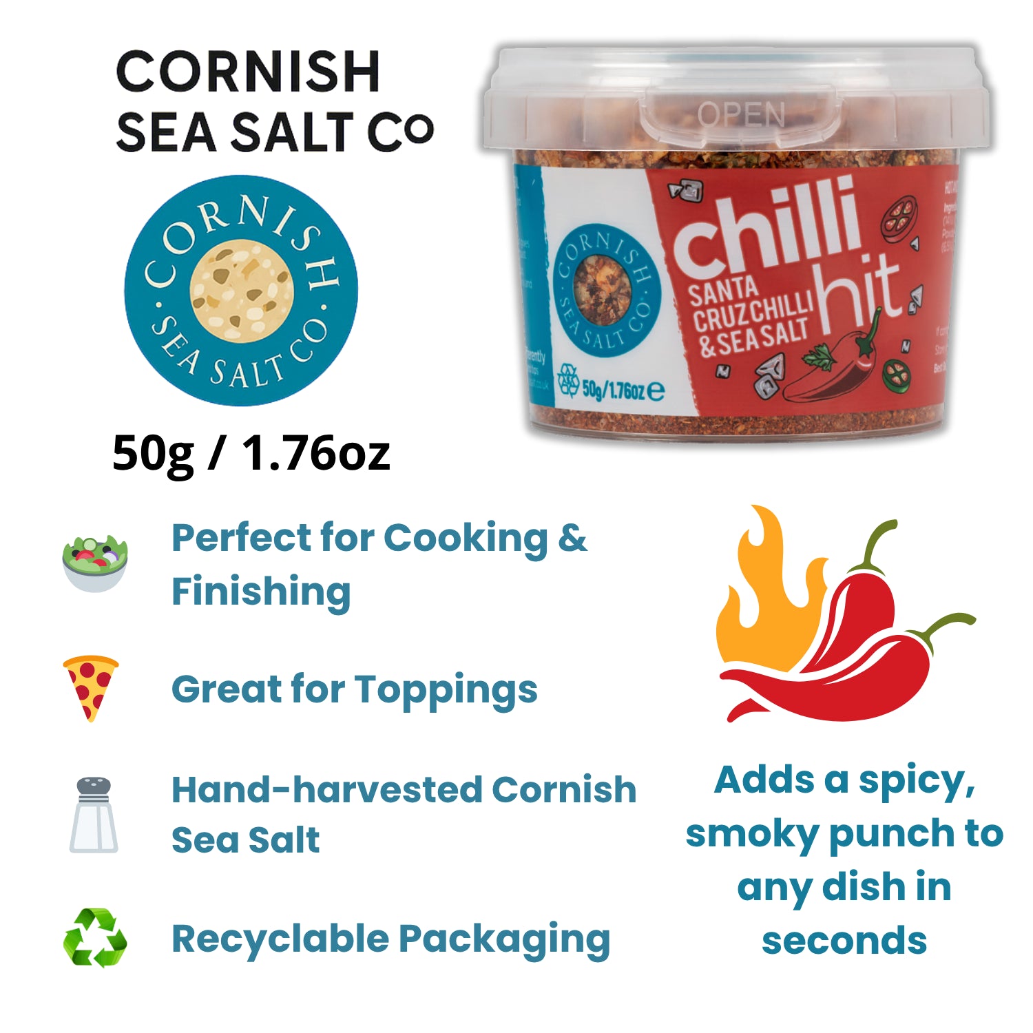 Cornish Sea Salt Chilli Hit Santa Cruz Chilli Flakes and Sea Salt - 50g