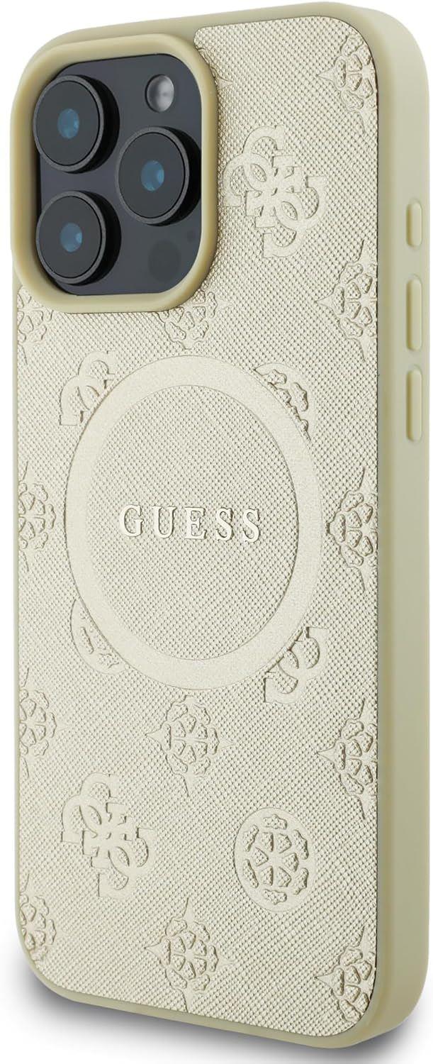 Guess Leather Saffiano Peony Classic Logo Hardcase with MagSafe for iphone 16 Pro Max 6.9 Gold - GUHMP16XPSAPSMED"