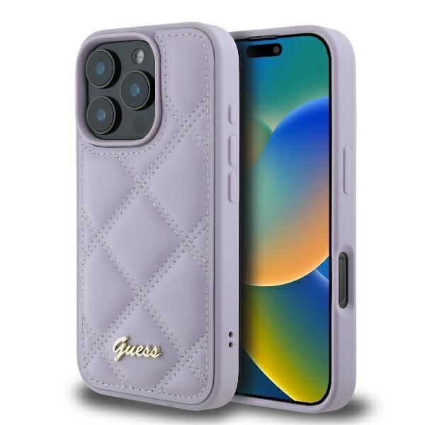Guess Quilted Metal Logo Case for iPhone 16 Pro 6.3" Light Purple