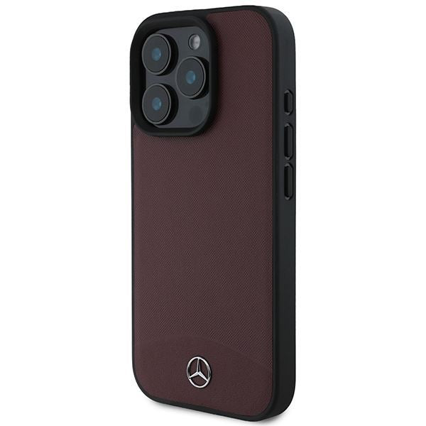 Mercedes Textured And Plain Leather Case with MagSafe for iPhone 16 Pro 6.3" Red - MEHMP16L23RBARR