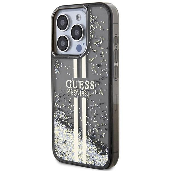 Guess Liquid Glitter Gold Stripes Hard Case for iphone 15 Pro Max 6.7" Black - GUHCP15XLFCSEGP