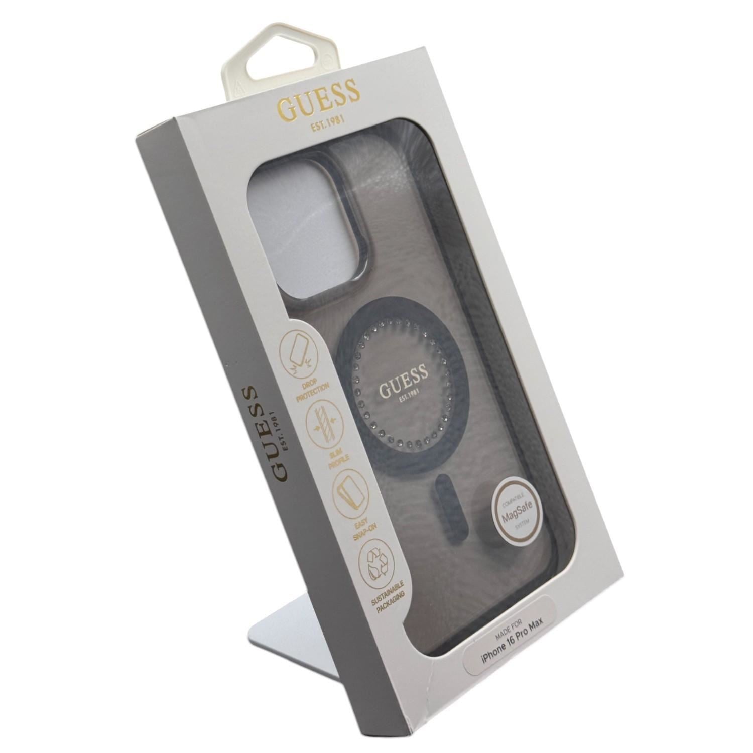 Guess IML Rhinestones Case with MagSafe for iPhone 16 Pro Max 6.9" Black