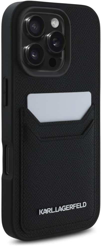 Karl Lagerfeld HC Grained PU Cardslot Metal Elong Case for iPhone 16 Pro 6.3" Black - KLHCP16LPKHPORPK