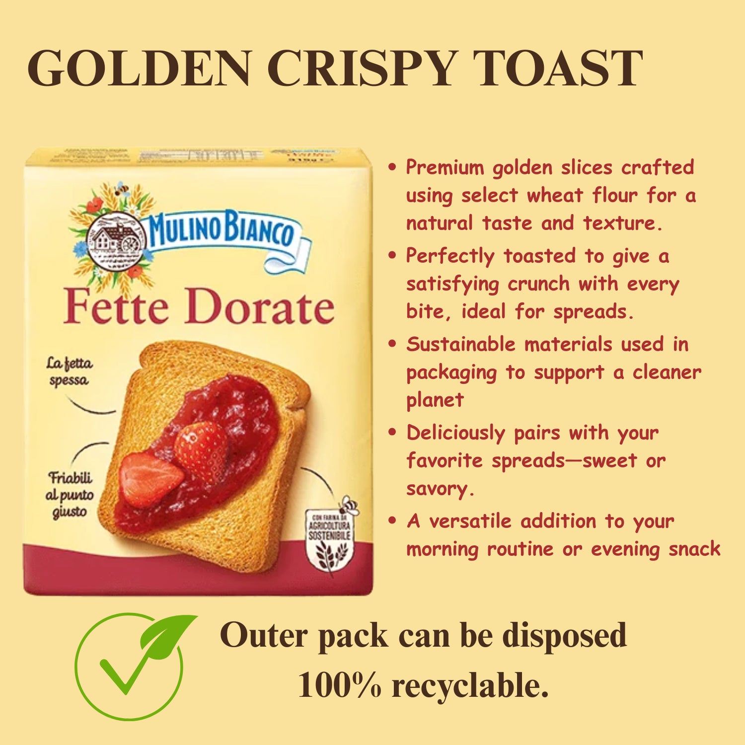 Mulino Bianco Armonie Fette Biscottate Dorate, Classic Golden Rusks - 315g