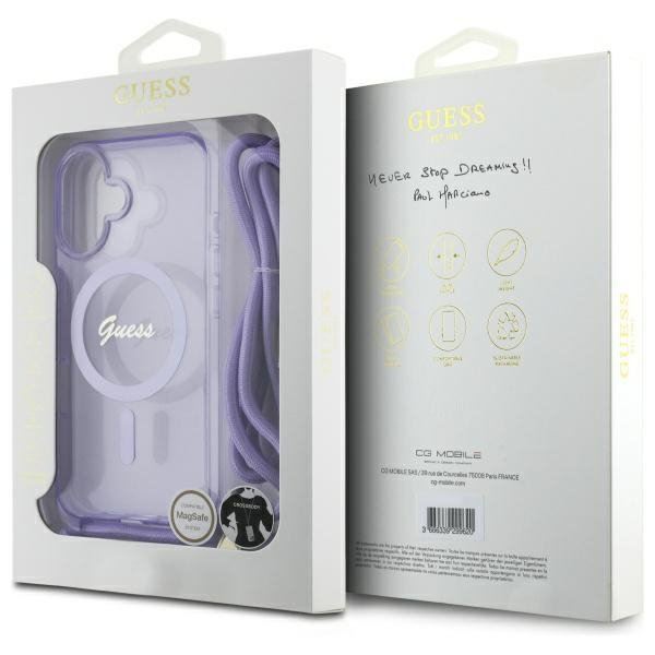 Guess Crossbody Cord Script Case with MagSafe for iPhone 16 6.1" Purple - GUHMP16SHCTSGNSU
