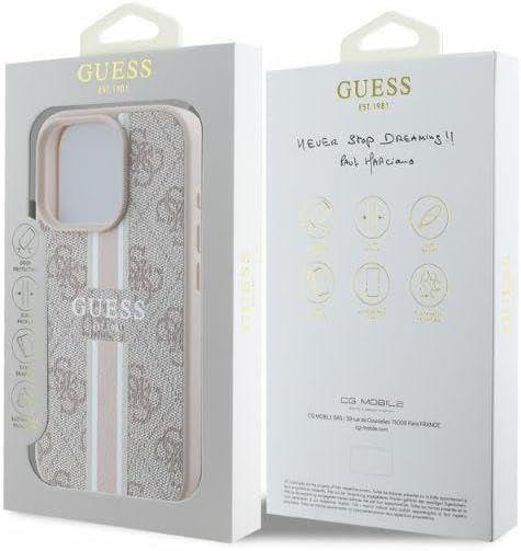 Guess Leather 4G Printed Stripes Hardcase with MagSafe for iphone 16 Pro Max 6.9 Pink - GUHMP16XP4RPSP"