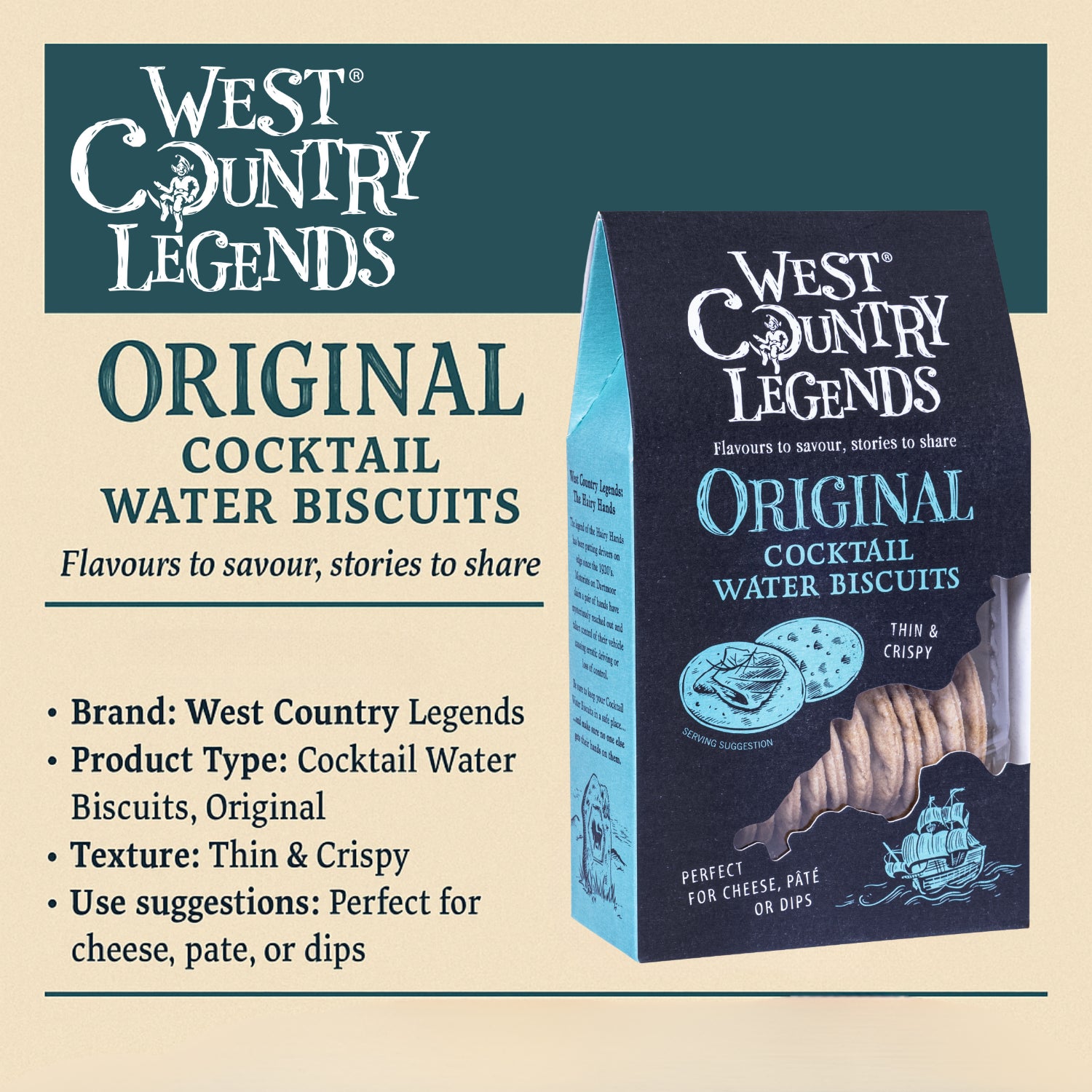 West Country Legends Original Cocktail Water Biscuits Thin & Crispy 100g