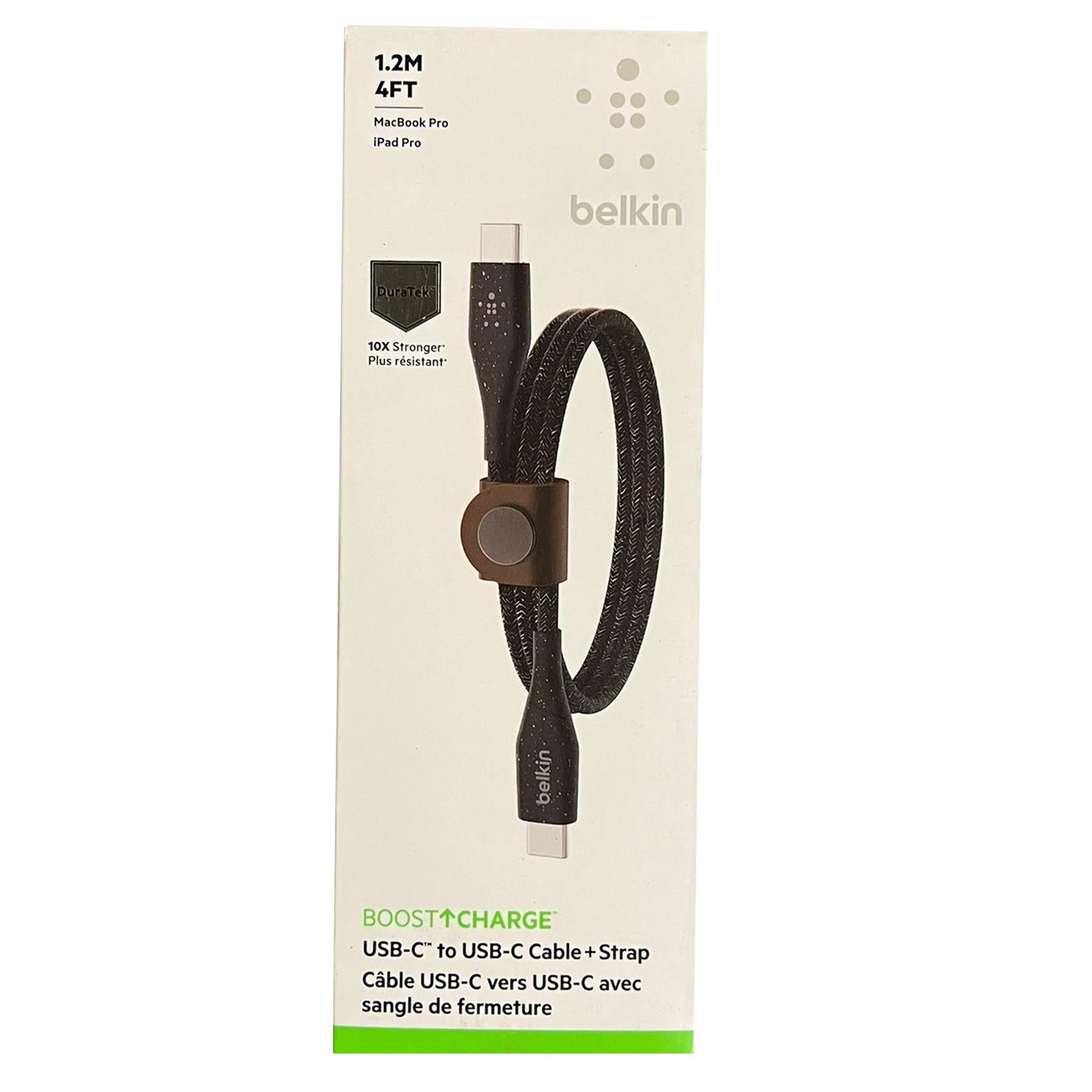 Official Belkin Boost Charge 1.2M 60W USB C to USB C Cable with Strap Black - F8J241ds04-BLK