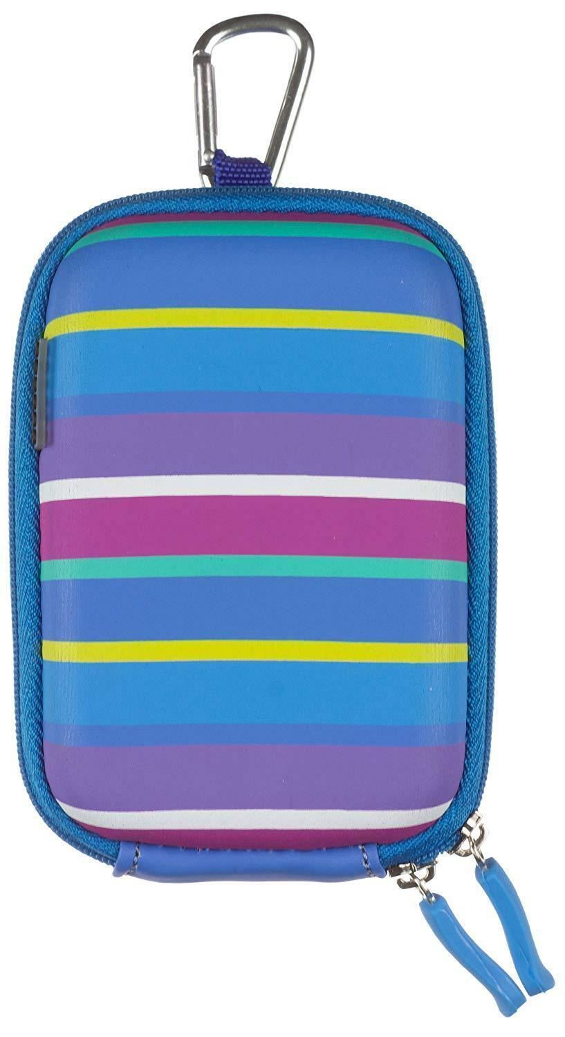 Trendz Zipped Hard Case Cover Bag with Belt Loop and Carabiner for Universal Compact Digital Cameras (Usable Size Approx.: H 110 x W 70 x D 28 mm) - Candy Striped