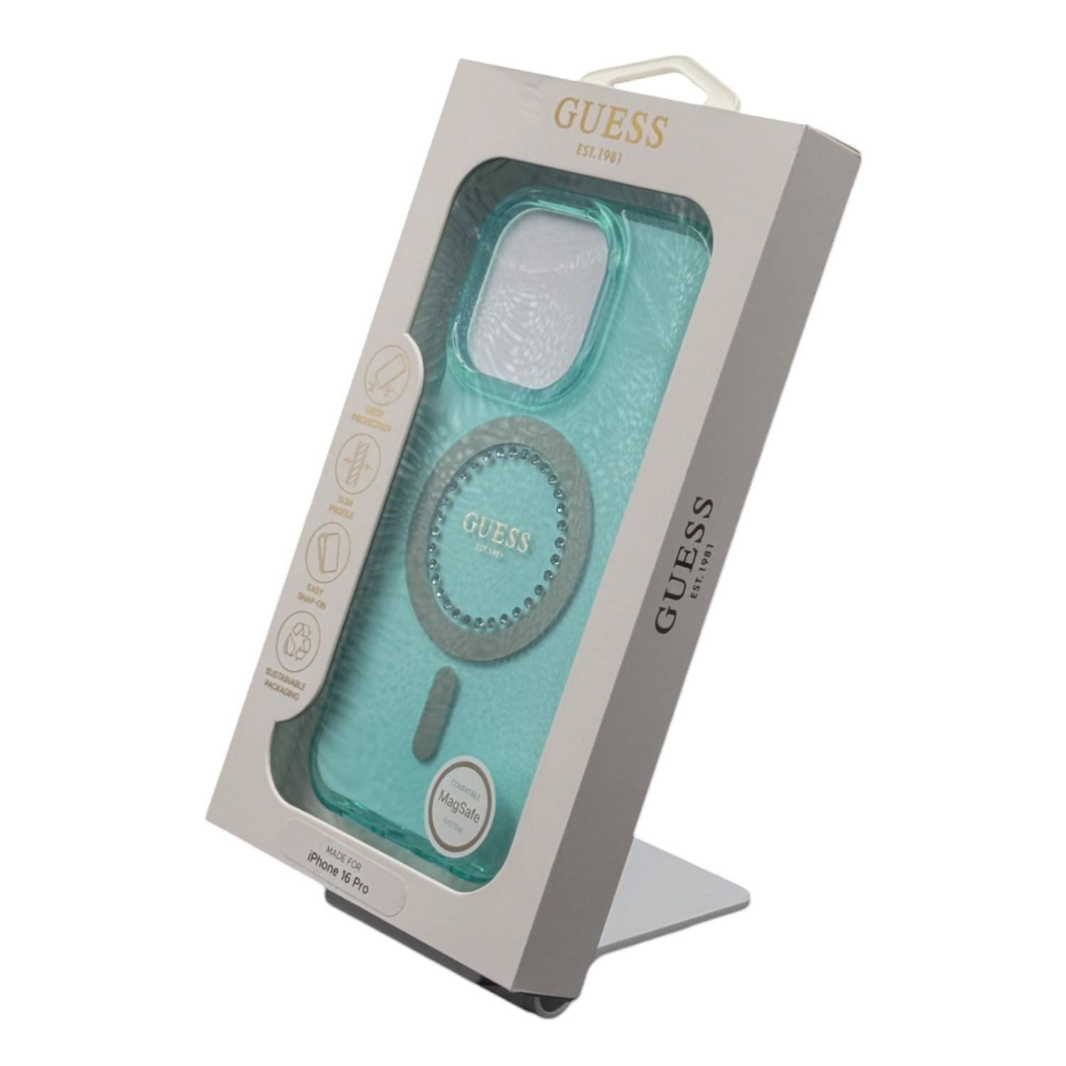 Guess IML Rhinestones Case with MagSafe for iPhone 16 Pro 6.3" Green