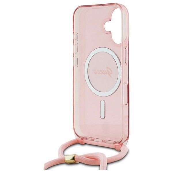 Guess Crossbody Cord Script Case with MagSafe iPhone 16 6.1" Pink - GUHMP16SHCTSGNSP