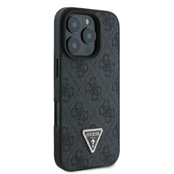 Guess Leather Metal Logo Strass Crossbody Case for iPhone 16 Pro 6.3" Black