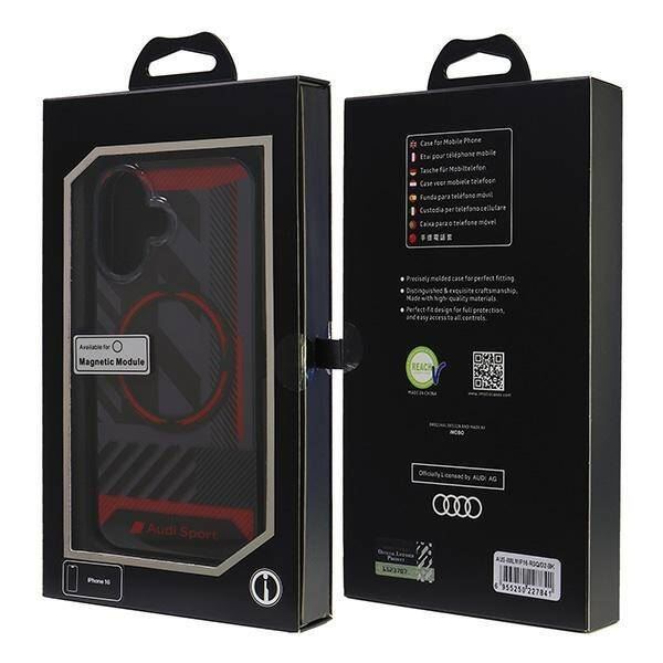 Audi IML Sport Hardcase with MagSafe for iPhone 16 6.1" Black/Red - AUS-IMLMIP16-RSQ/D2-BK