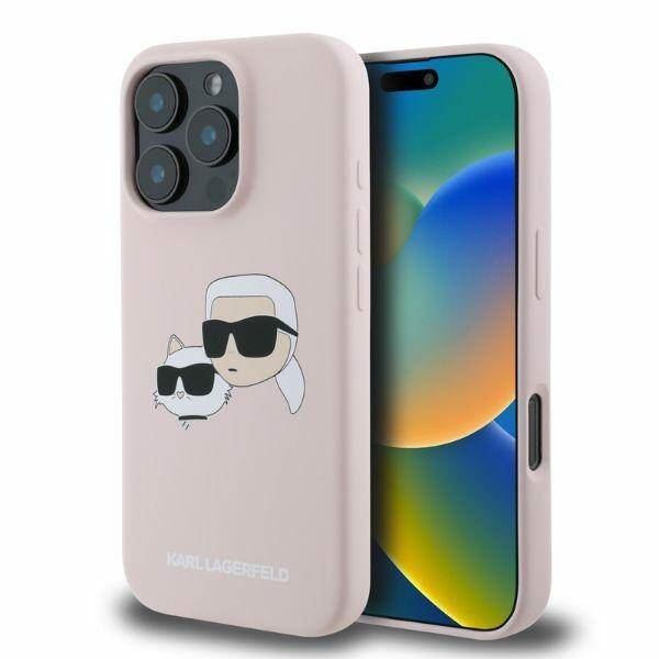 Karl Lagerfeld Liquid Silicone Karl and Choupette Head Case for iphone 16 Pro 6.3" Pink - KLHMP16LSKCHPPLP