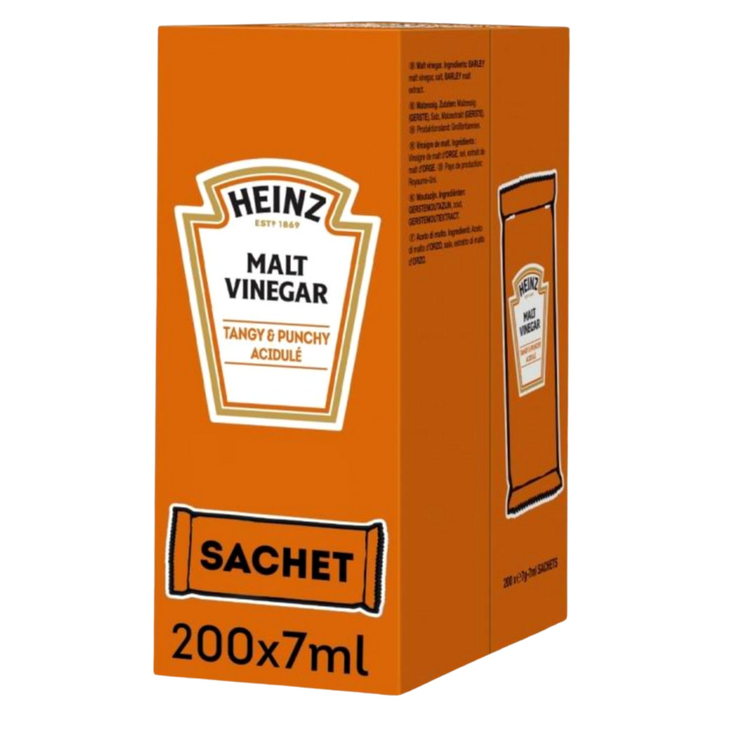 Heinz Malt Vinegar Sachets Tangy & Tasty, Perfect for Travel & Snacks - Box of 200